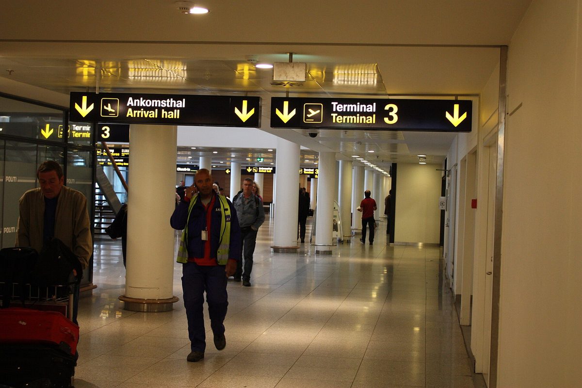 Arrivals hall signs at Copenhagen Airport