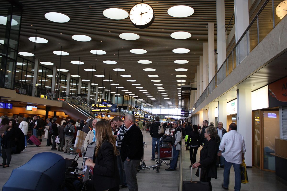 Busy terminal hall at Copenhagen Airport