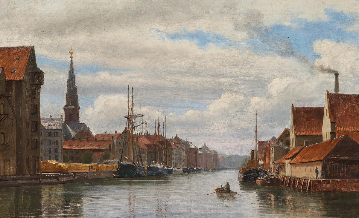 Christianshavn canal with the Church of Our Saviour (historic painting by Christian Blache)
