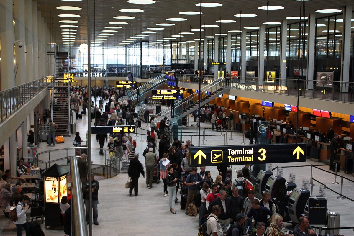 Inside Copenhagen Airport terminal