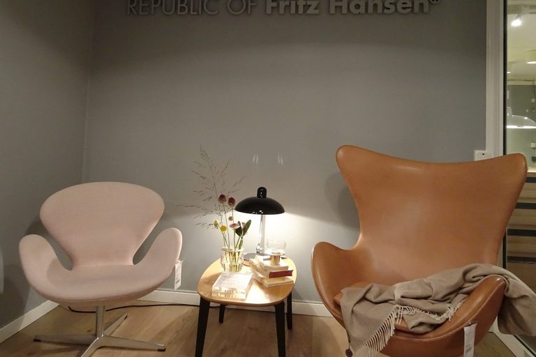 Swan and Egg chairs in a Danish design showroom